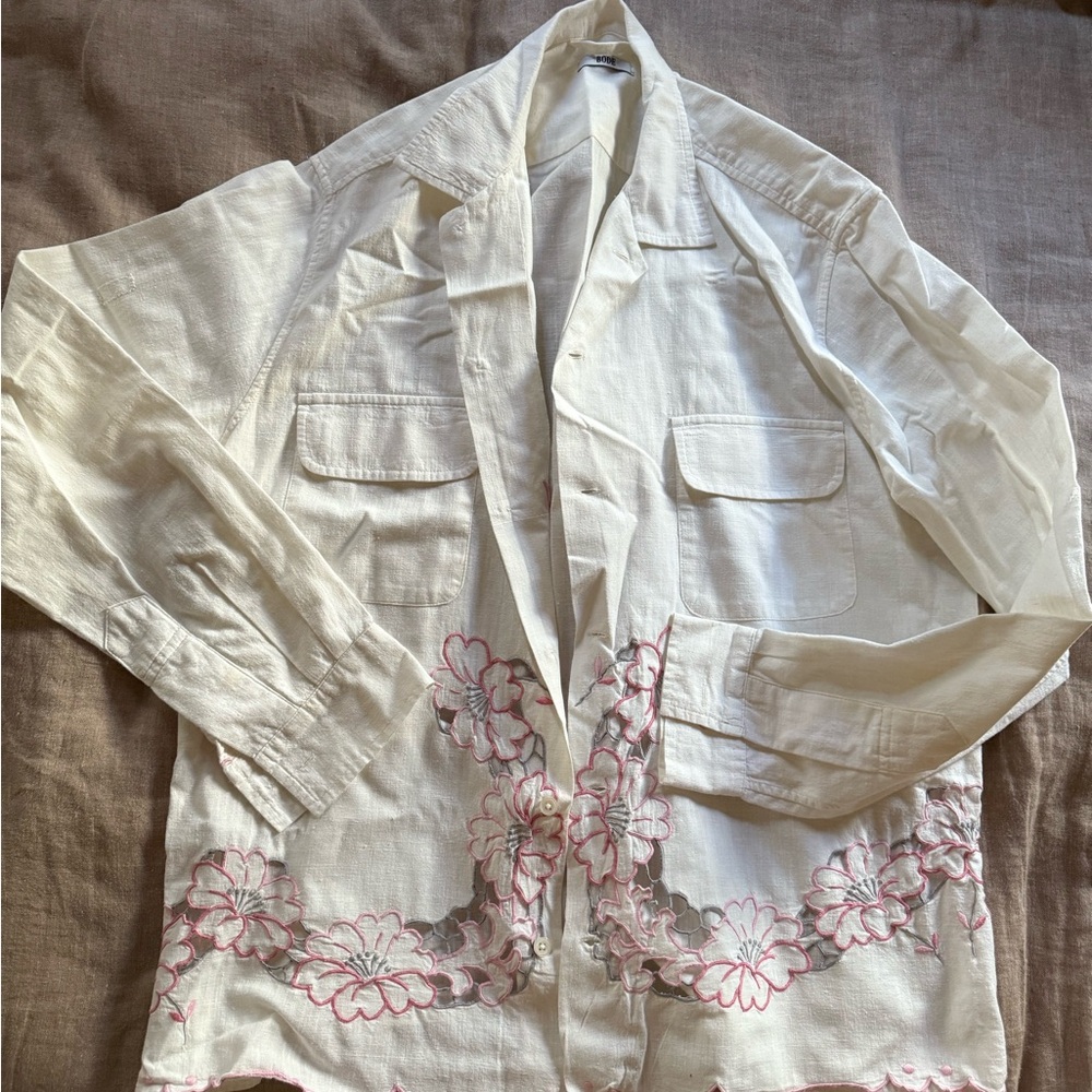 Floral Embroidered White Dress Shirt